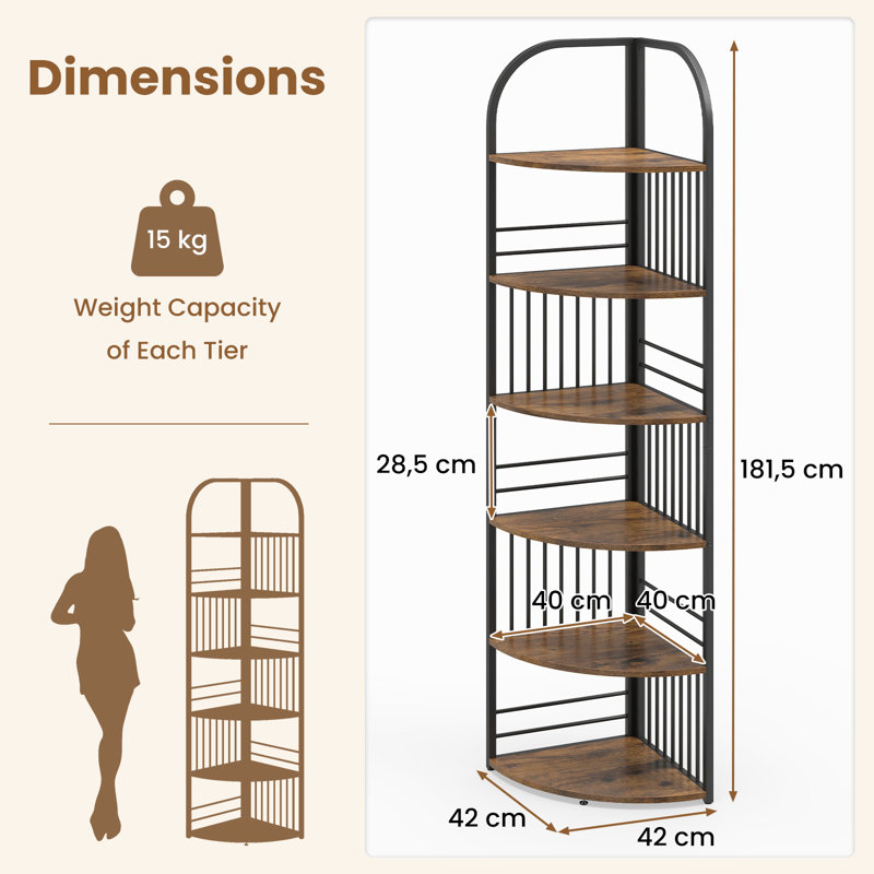 181.5cm H x 42cm W Metal Bookcase, Brown