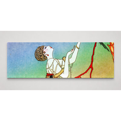 Femme avec oiseau et fleurs - Art mural sur toile panoramique