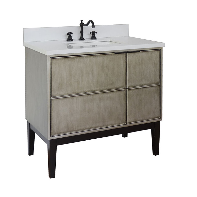 37'' Single Bathroom Vanity with Stone Top, White Quartz