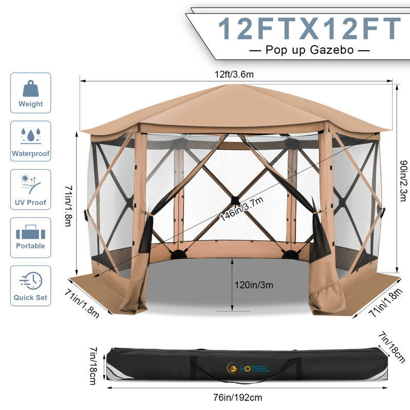 Tente de pavillon 12 po x 12 pi, Kaki