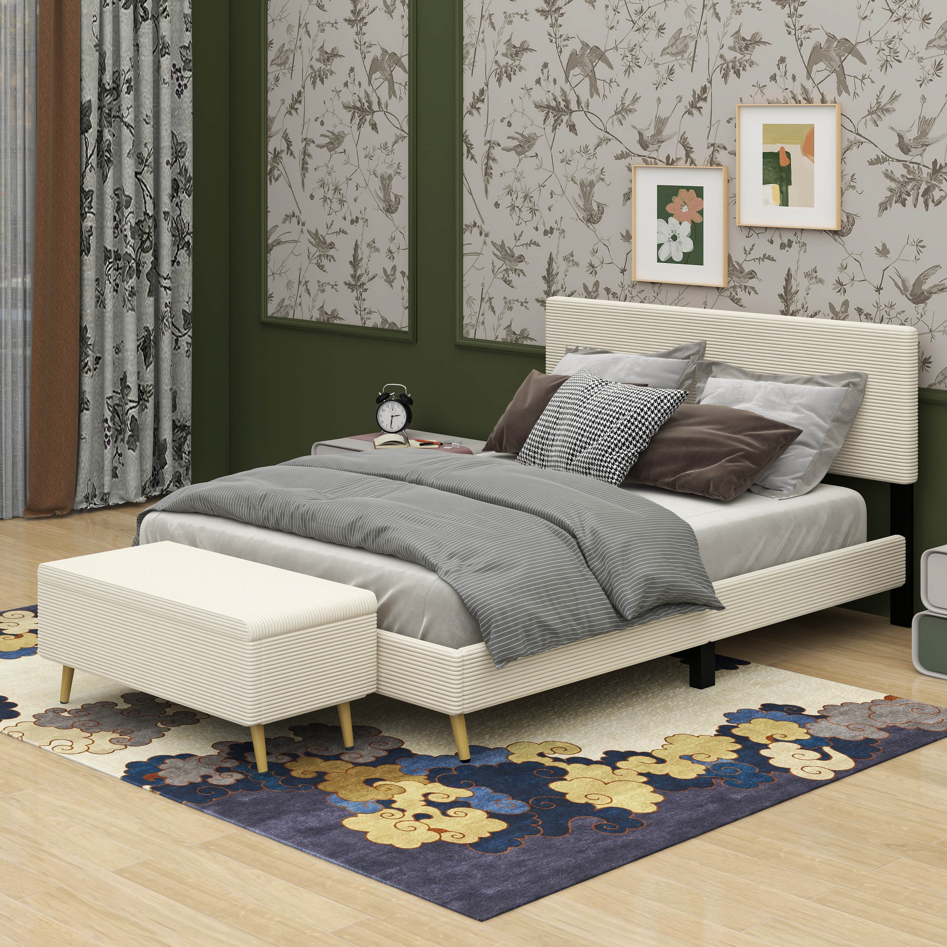 Mercer41 Larhea 2 Pieces Bedroom Sets Queen Size Upholstered Bed Frame