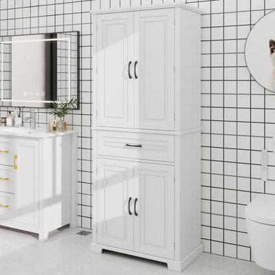 Armoire de rangement de salle de bain avec portes et tiroir, plusieurs espaces de rangement, tablette réglable
