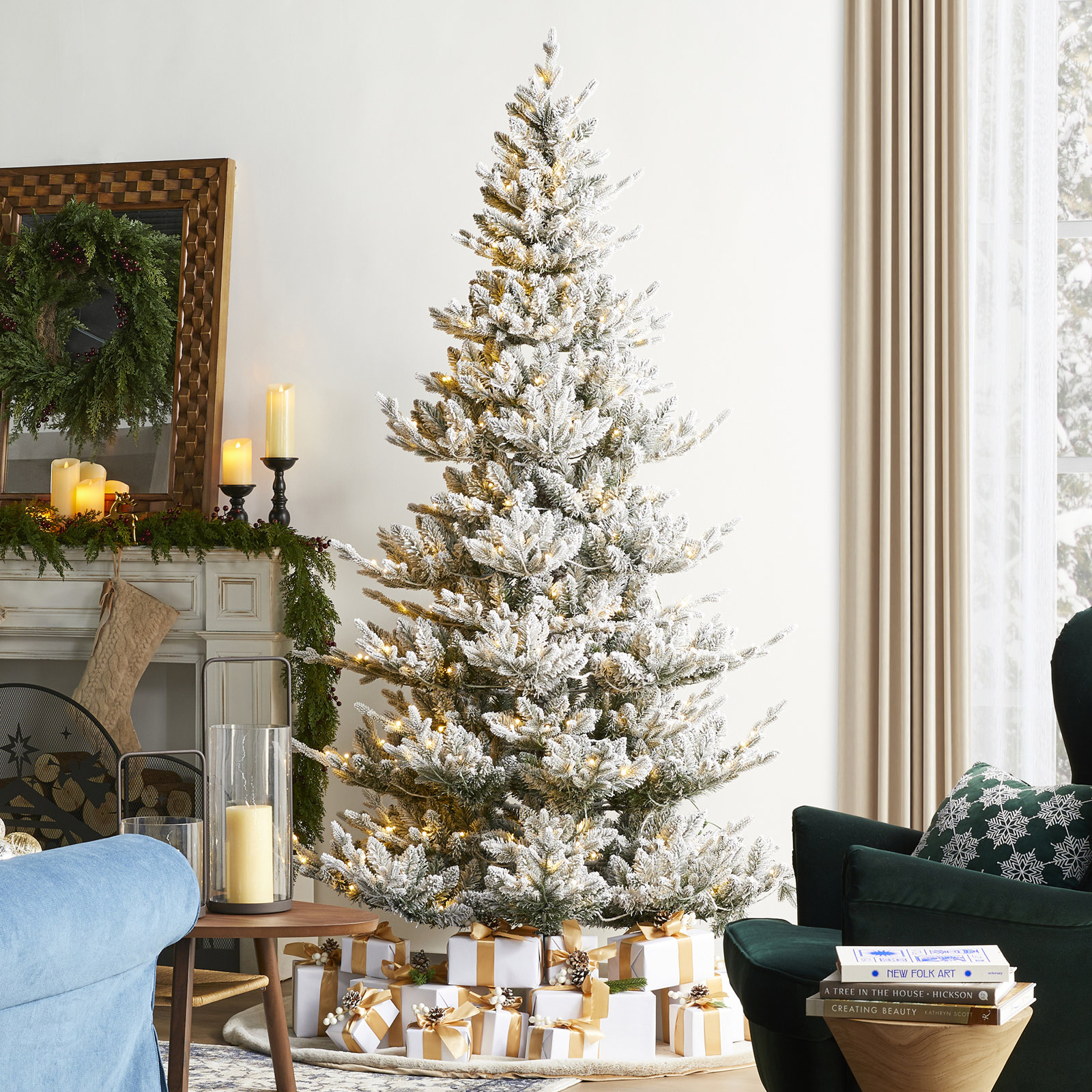 Slim Frosted 9' Pre-Lit Fir Christmas Tree, 7.5'