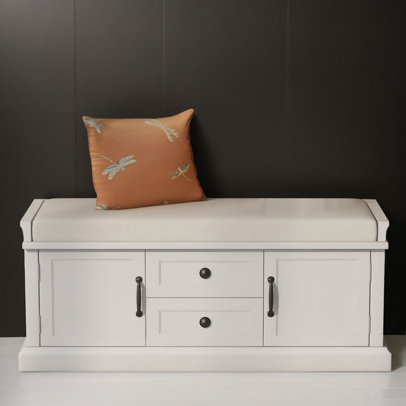 Banc de rangement pour chaussures de 43 po avec coussin, rangement pour hall d'entrée avec rangement caché, Blanc / Blanc