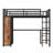 Queen Size Loft Bed Frame with Built-in Wardrobe, Metal Loft Bed with Desk and Storage Shelves, Woodgrain
