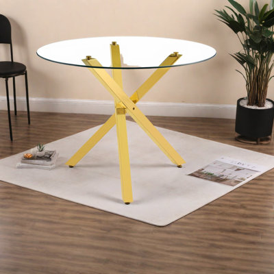 Contemporary Glass Dining Tables With Gold Metal Frame For Small Spaces