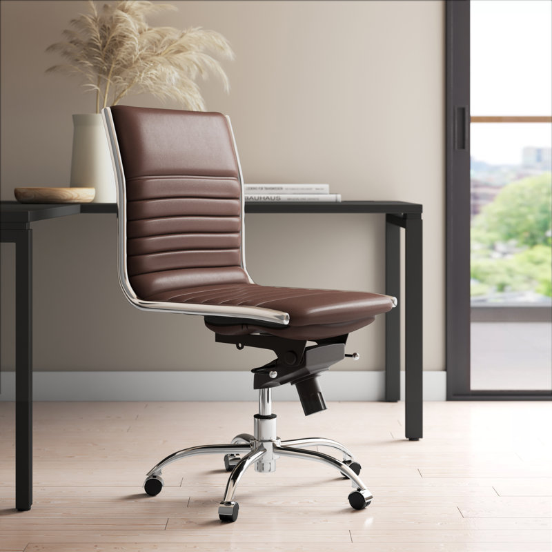 Chaise de travail Naida, Similicuir brun, Non