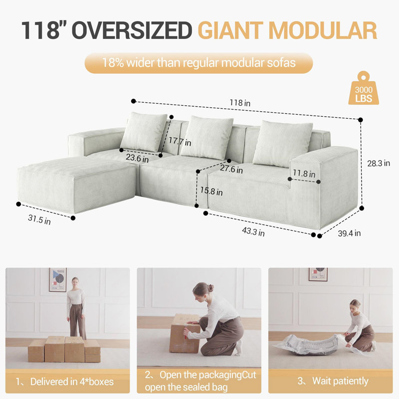Le canapé modulaire Boneless de 118 pouces peut être converti en un canapé-lit surdimensionné. Ensemble de canapé à conversion libre.