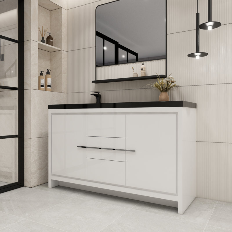 Ensemble de meuble-lavabo simple 60 po Valerieann, Blanc très luisant