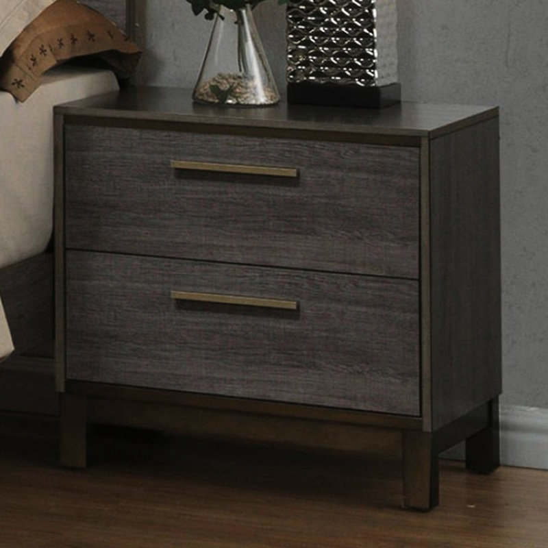 Table de chevet de chambre à coucher avec finition deux tons gris antique et placage de papier côté bois massif pour la décoration intérieure