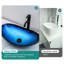 Vasque décorative pour salle de bain : lavabo bleu avec bonde rétractable, en verre trempé, en forme de bateau, à poser sur un comptoir, pièce de décoration unique au style moderne.