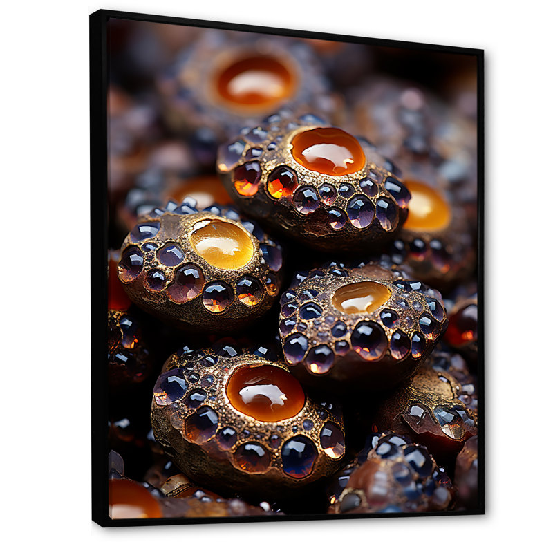 Art mural géode noire et orange, Cadre flottant noir, H 32 po x l 16 po x P 1 po