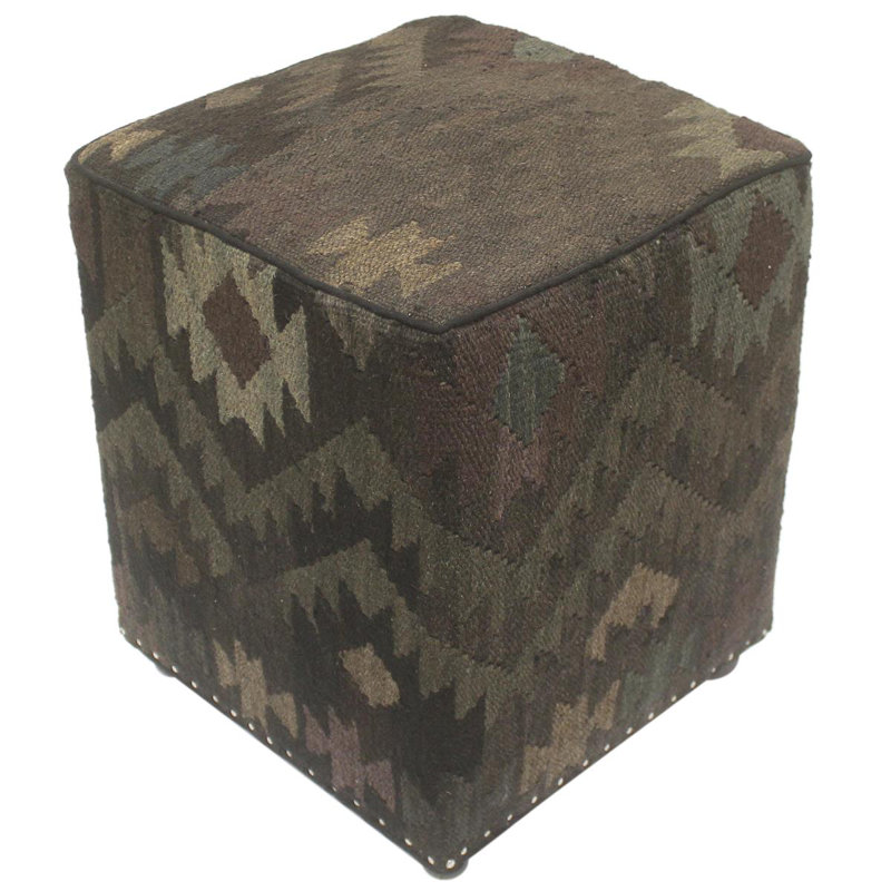 Aprea Upholstered Ottoman, Black/Gray/Brown/Green Wool
