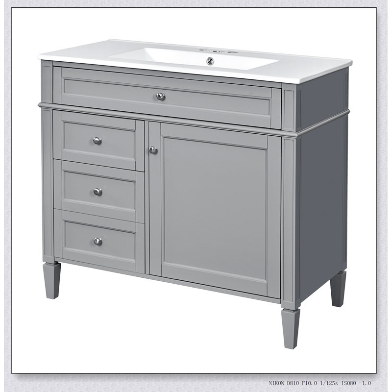 Meuble-lavabo moderne 36 po avec lavabo supérieur, Gris