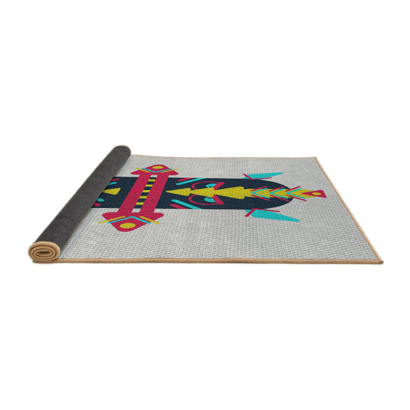 Tapis gris / noir / rose, Rond 7 pi