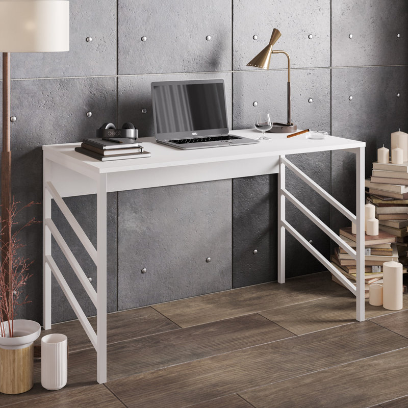 Alper Metal Base Writing Desk, White