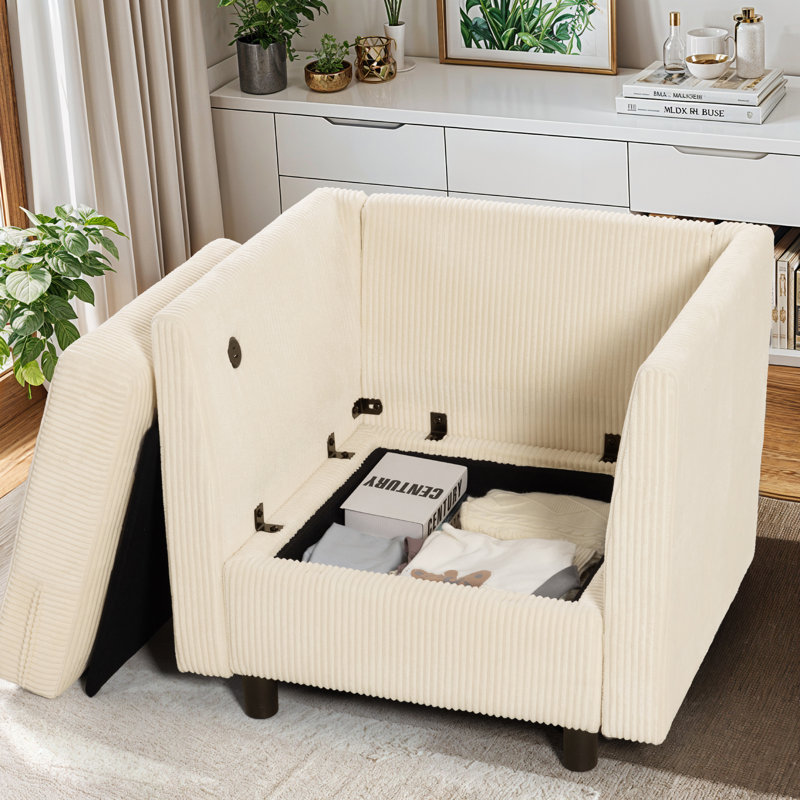 Canapé modulaire en velours côtelé de 24 po de largeur avec rangement caché, housses lavables et mousse moelleuse, Beige
