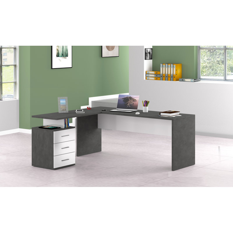 Calderone 180cm W Rectangular Executive Desk, White/Dark Grey