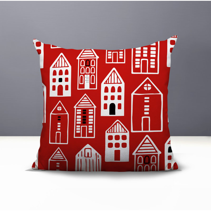 Oreiller carré réversible intérieur / extérieur Kito, Rouge, Carré 19 po