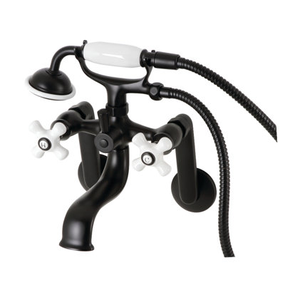 Kingston Brass Kingston Three-Handle 2-Hole Tub Wall Mount Clawfoot Tub Faucet with Hand Shower
