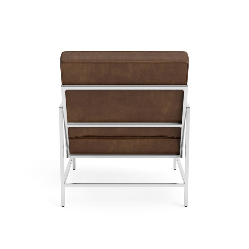 Major Leather Arm Chair, Driftwood, Polished Stainless Steel, Bedford - Tobacco
