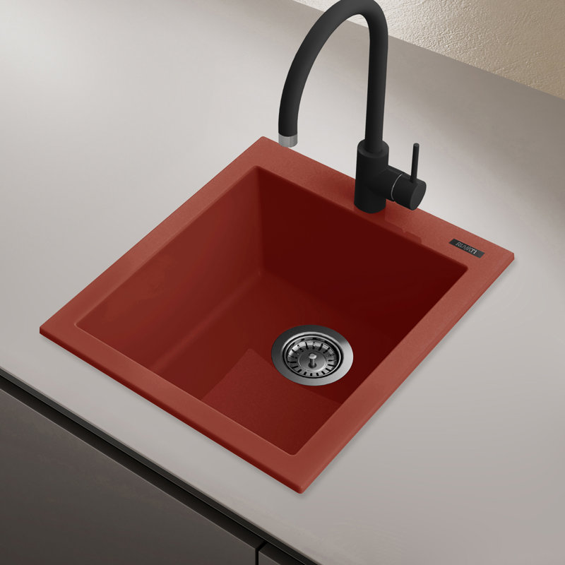 Ruvati 16 x 20 inch epiGranite Drop-in Topmount Granite Composite Quartz Single Bowl Wet Bar Prep Sink - Berry Red -