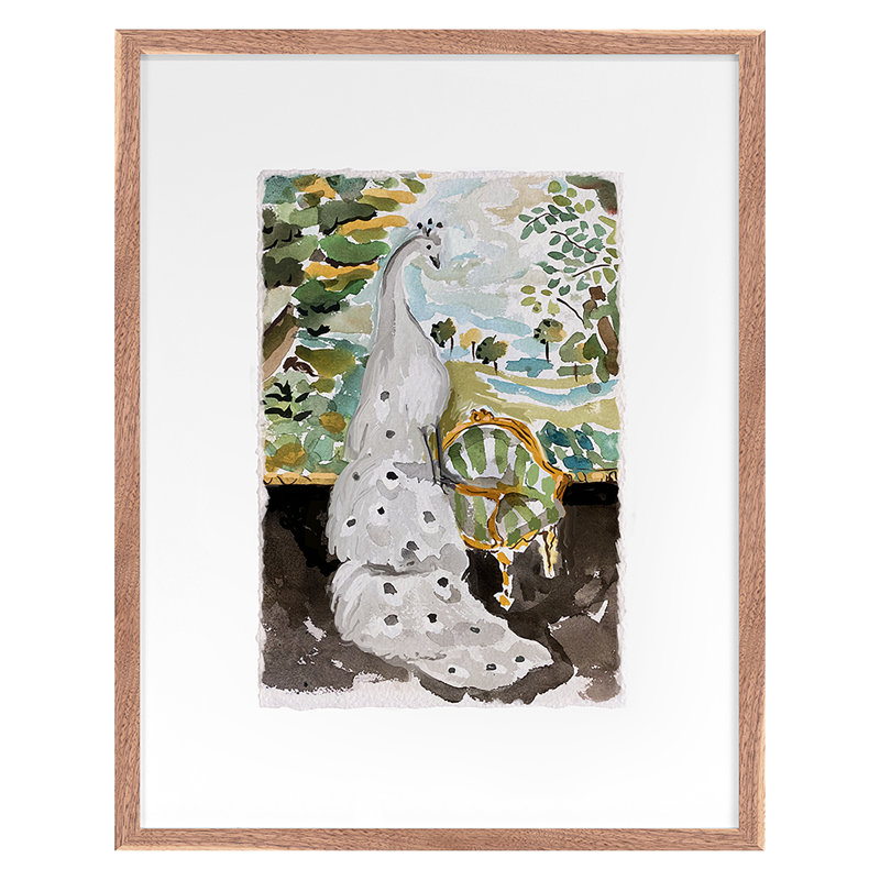 Peacock Verdure Print by Dana Gibson, 40" H x 32" W x 1.5" D, Walnut