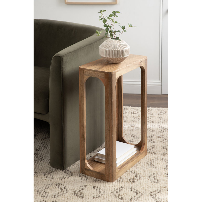 Table d'appoint mince en bois de manguier Dahl à utiliser comme table de chevet étroite, Bois moyen / brun clair