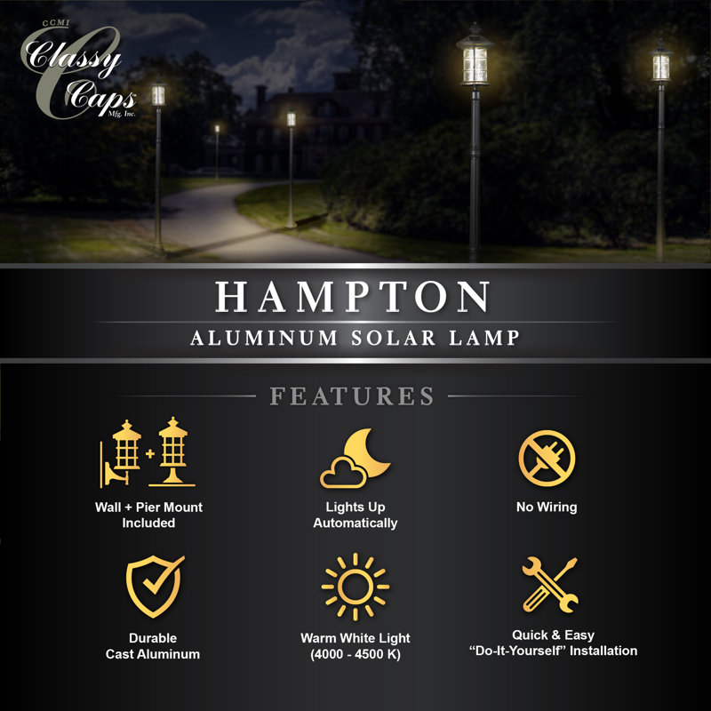 Black Aluminum LED Solar Lamp Post with Decorative Glass