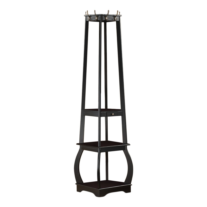 Entryway Coat Rack with Storage Shelves & Drawer, Black