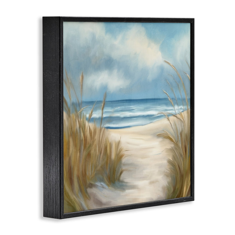 «Sea Grass Beach Coast», estampe numérique, conception de Kim Allen, H 17 po x l 17 po, Giclée encadrée noir minuit