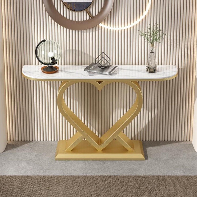 Console moderne en pierre frittée simple, H 31,5 po x l 47,2 po x P 11,8 po, Blanc, Doré