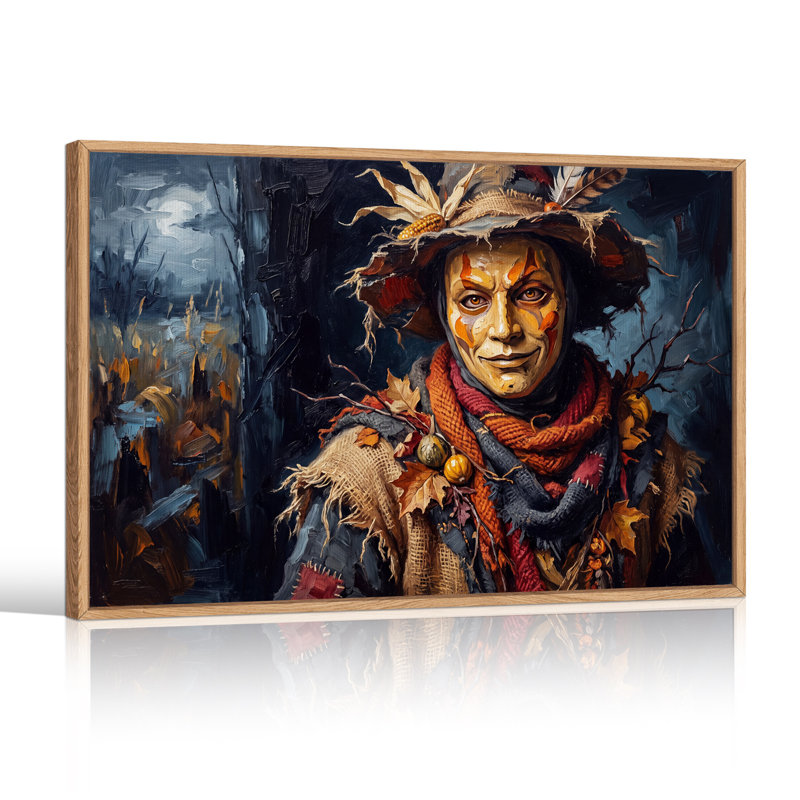«Scarecrow Portrait» avec toile de chapeau d'Halloween et écharpe orange, H 24 po x l 36 po