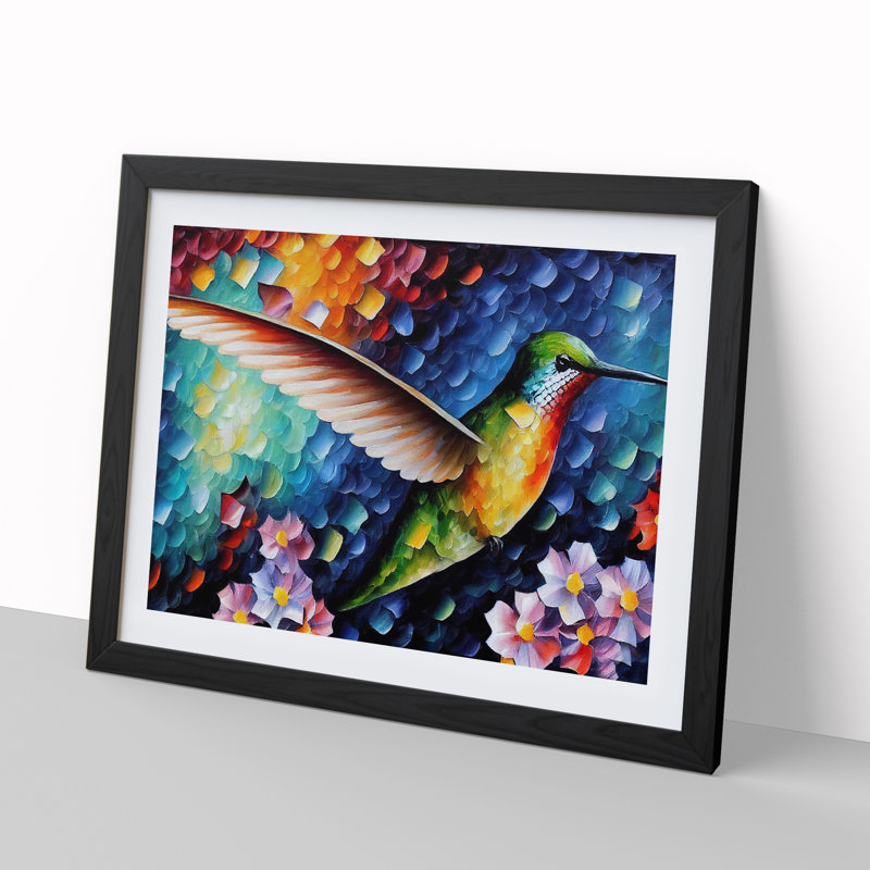 Hummingbird Vol.4 Abstract - Single Picture Frame Painting, Black, 46cm H x 64cm W x 2cm D