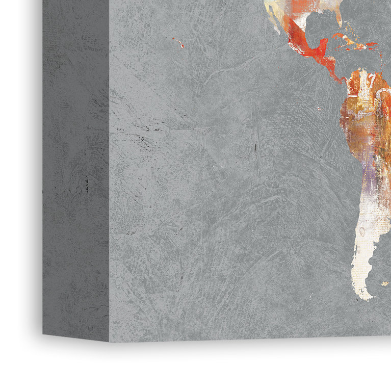 « world map », reproduction de peinture à l’aquarelle sur toile horizontale, H 30 po x l 40 po x P 1,25 po, Toile tendue