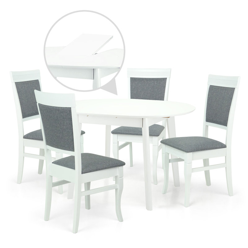 Ensemble de table de salle à manger pour 4 personnes, chaises en bois massif de style classique avec table ronde extensible et ensemble de cuisine