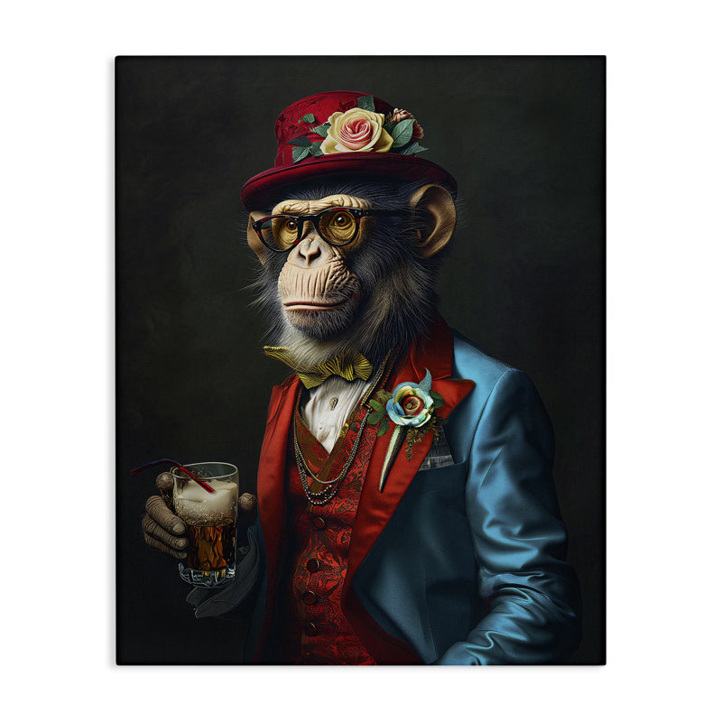 Art mural sur toile, "Singe avec déguisement" par Ray Heere, H 20 po x l 16 po
