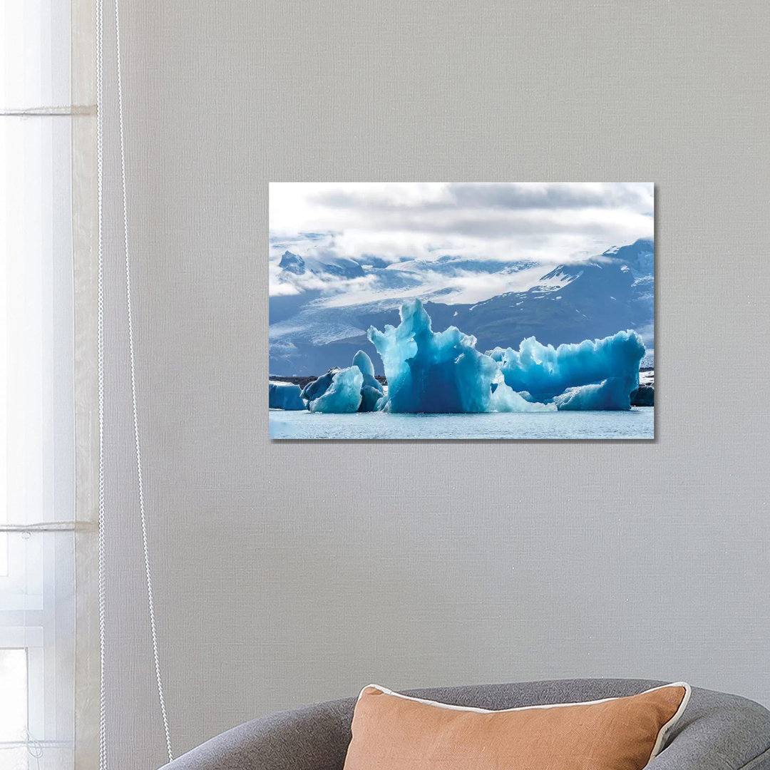 Iceland, Floating Glaciers Form Blue Ice Sculptures In Jokulsarlon, Glacier Lagoon. by Mark Williford - Wrapped Canvas Print