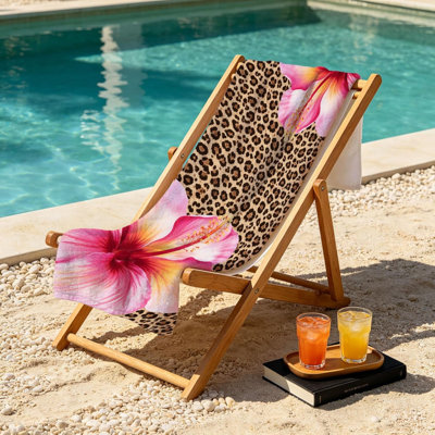 Imprimé léopard Serviette de plage en microfibre hibiscus tropical
