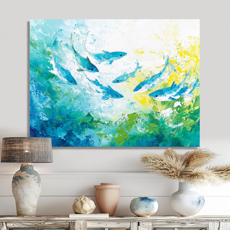 Abstract Sharks Swimming - Shark Metal Wall Art, Modern Metal Print, 30" H x 40" W