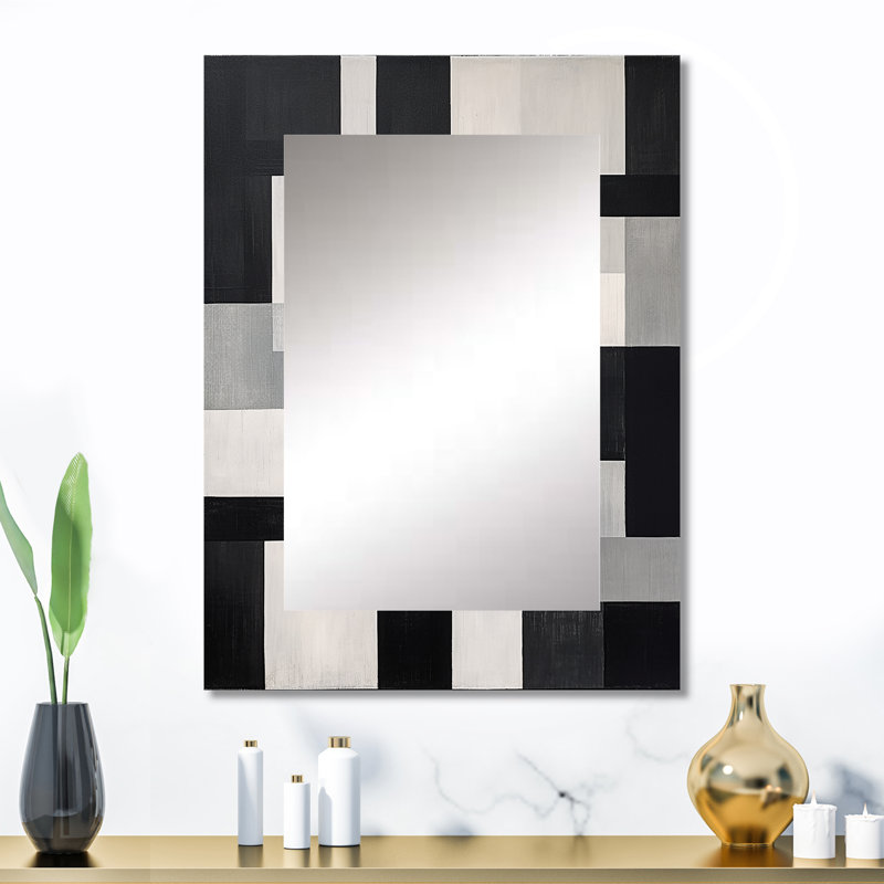 Noir et blanc Cuboids Dream I - miroir de formes abstraites uniques, grand miroir mural moderne, impression d'art en métal