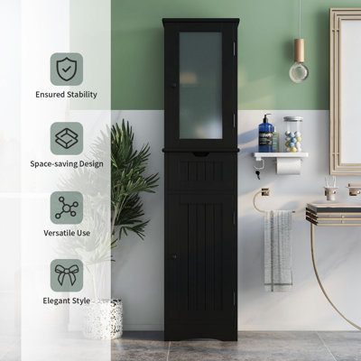 Amatul Glass Freestanding Linen Cabinet
