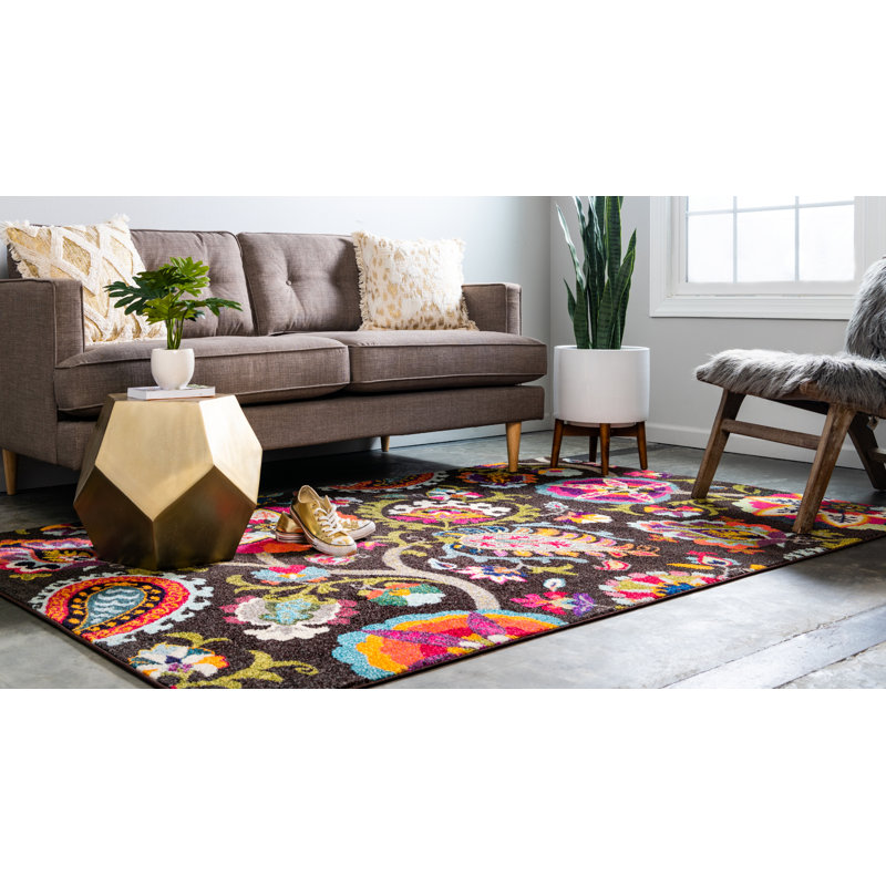 Tapis cachemire brun Eddins, Rectangle 10 pi 6 po x 16 pi 5 po