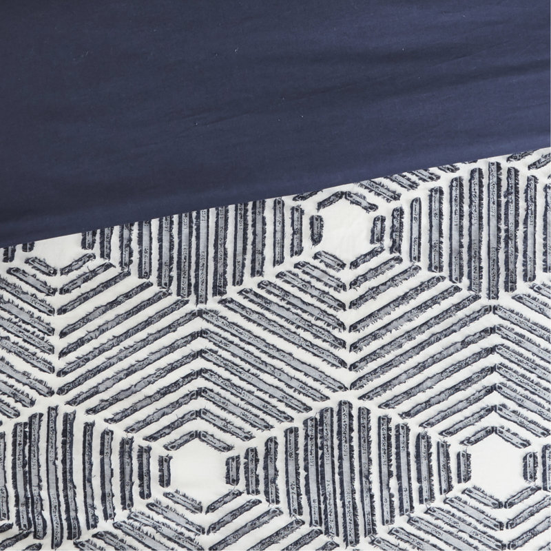 Housse de couette pour lit très grand / très grand en coton bleu marine, revers uni, attache de coin, motif de housse de qualité avec dossier, lavable à la machine