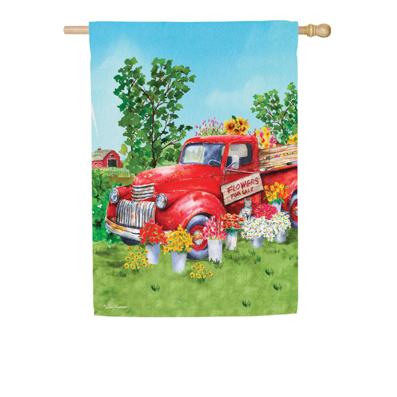 Mélange de polyester 2 côtés 43 x 29 po floral truck drapeau maison