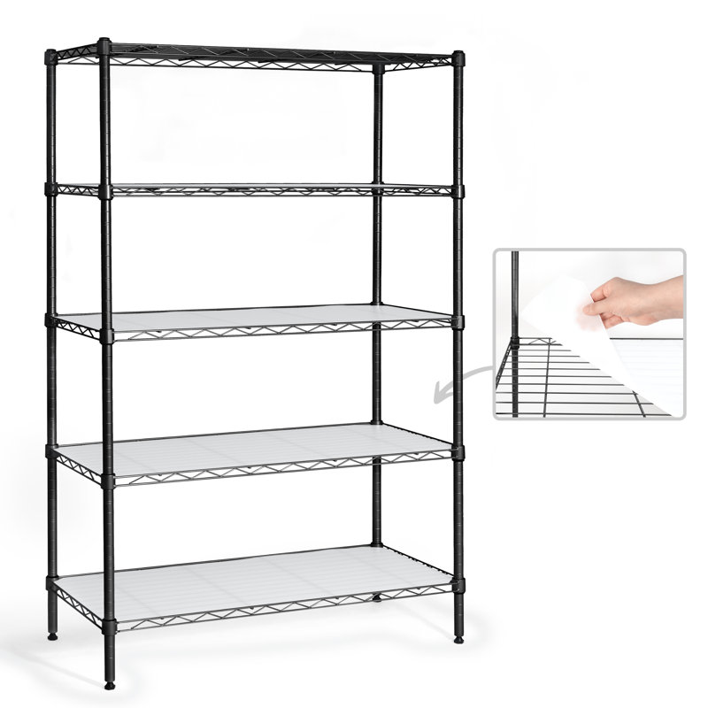 Étagère grillagée à hauteur réglable NSF avec doublure, L 30 po x l 14 po x H 59 po, noir, Noir mat