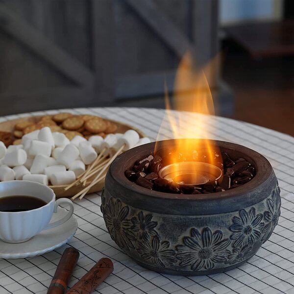 TURBRO Ceramic Tabletop Fire Pit for Outdoor - Ventless Fire Bowl,  Odorless, Smokeless - Fueled by Ethanol Alcohol
