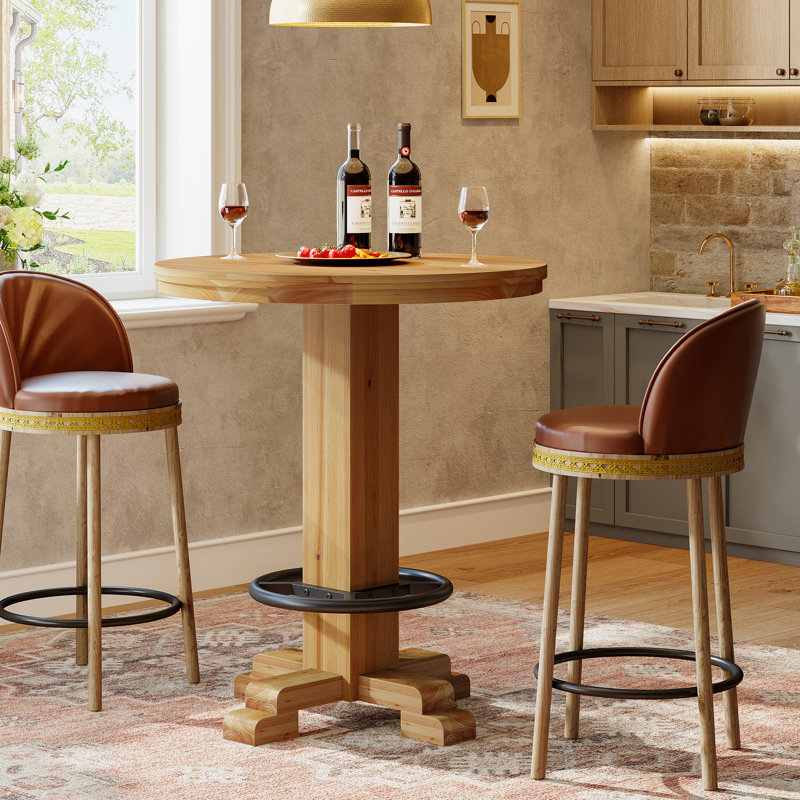 37.4" Round Bar Table, Solid Wood Bistro Pub Table