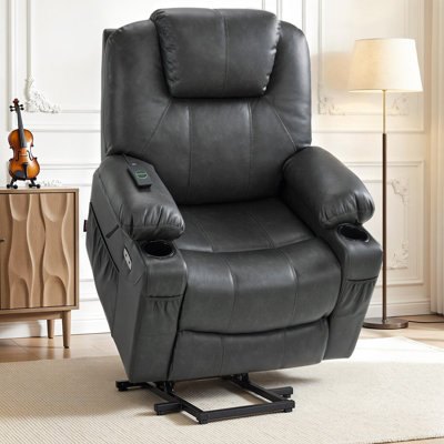 Power Recliner Lift Chair with Vibration Massage and Heat & Extended Footrest, Faux Leather