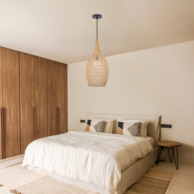 Luminaire suspendu géométrique naturel à 1 lumière Corlyn, 19.96" H x 9.06" W x 9.06" D, Naturel
